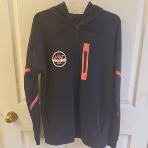 Navy Zip-up Hoodie with Orange/coral Accents